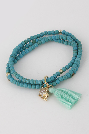Small Bead Bracelet With Elephant And Tassel 6EAH7